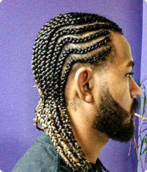 Men's cornrows by Akwaba Hair Braiding